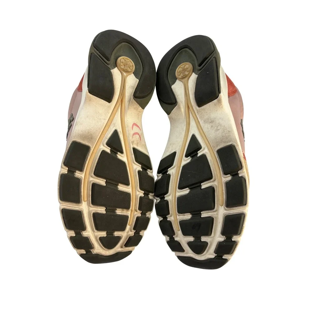 Tory Burch Good Luck Trainer Sneakers Pink Tan Rust Suede Leather 9M 139855